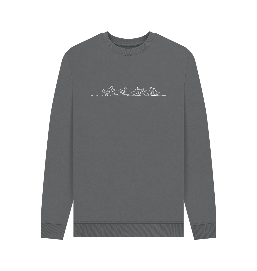 Slate Grey Men's Chickens Crewneck Sweatshirt - White