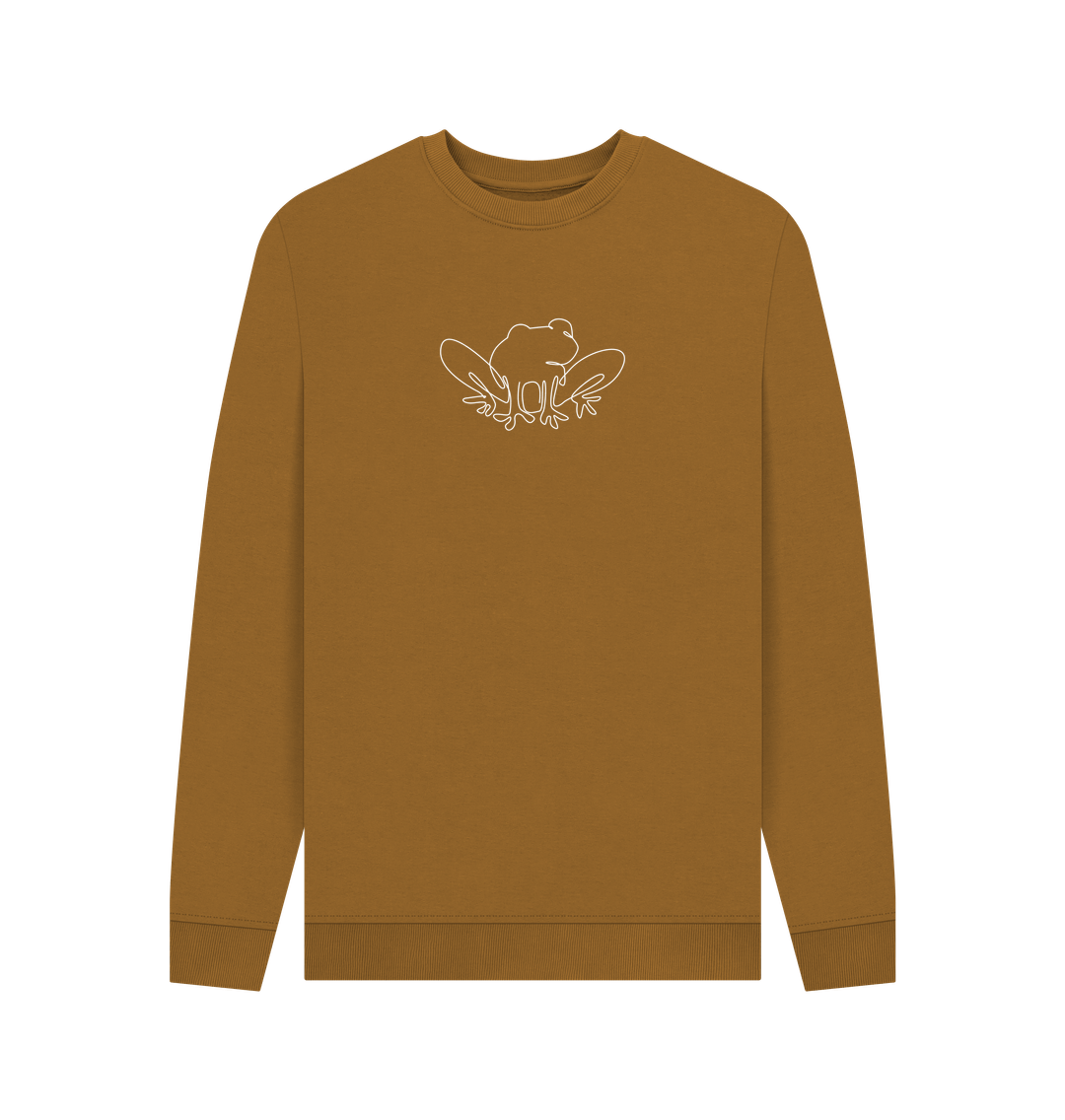 Brown Men's Frog Organic Cotton Crewneck Sweater (White)