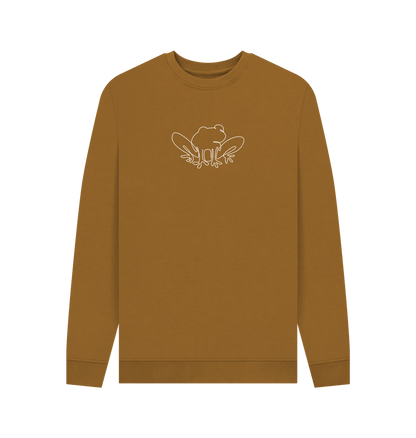 Brown Men's Frog Organic Cotton Crewneck Sweater (White)