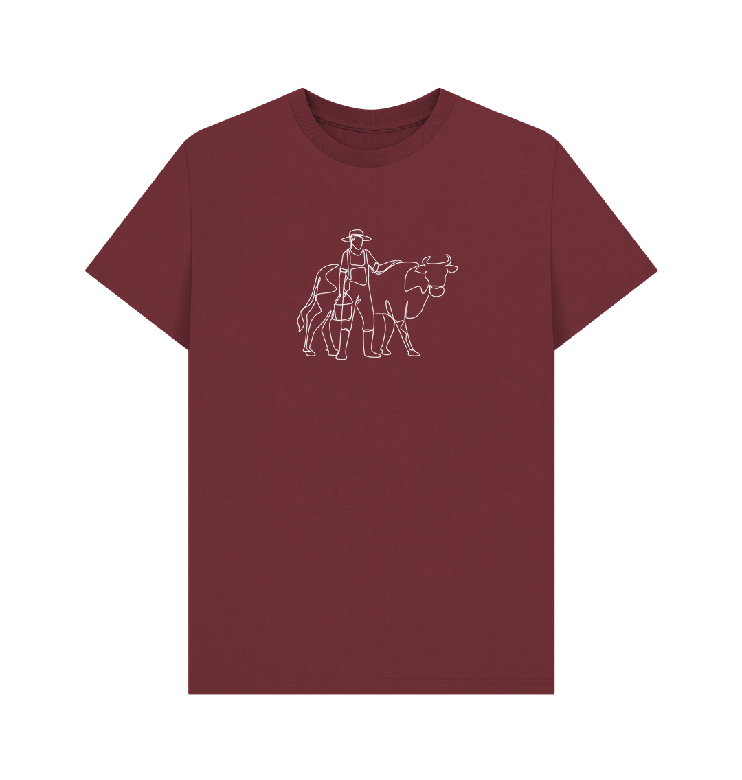 Red Wine Men's Cow Organic Cotton Basic Tee (White)