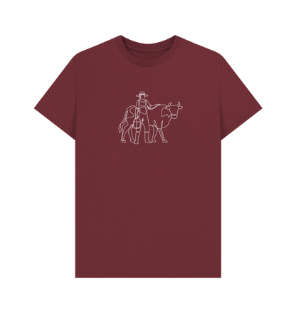 Red Wine Men's Cow Organic Cotton Basic Tee (White)