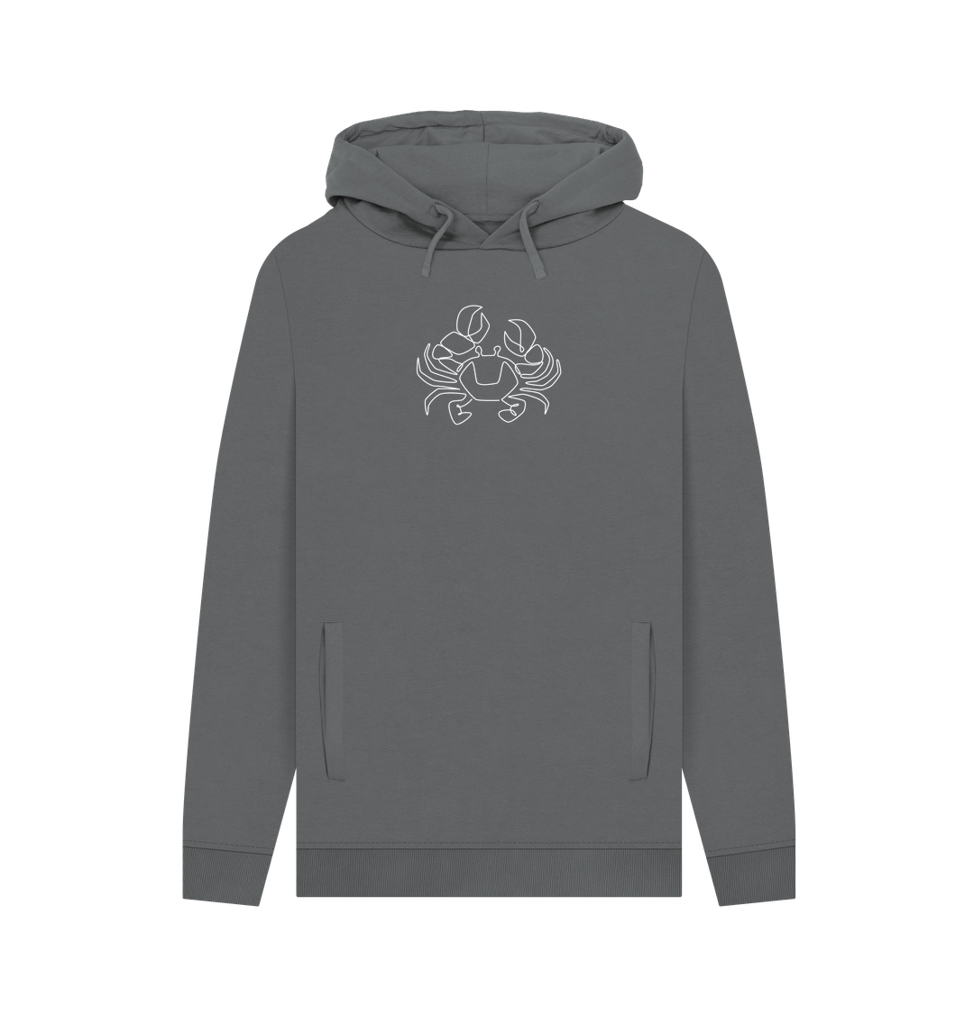 Slate Grey Men's Crab Organic Cotton Pullover Hoodie (White)