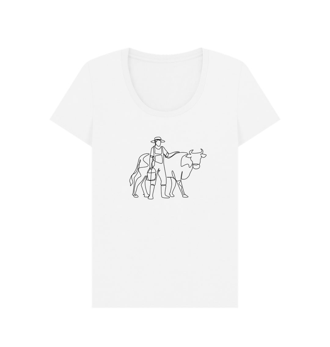 White Women's Cow Organic Cotton Scoop Neck Tee (Black)