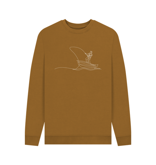 Brown Men's Fisherman Organic Cotton Crewneck Sweater (White)