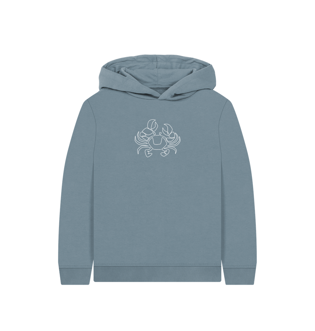 Stone Blue Kid's Crab Organic Cotton Pullover Hoodie (White)