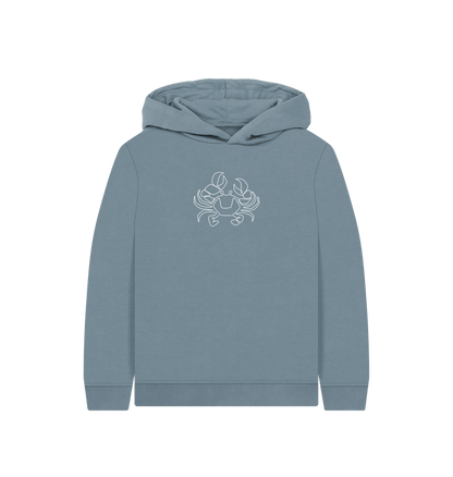 Stone Blue Kid's Crab Organic Cotton Pullover Hoodie (White)