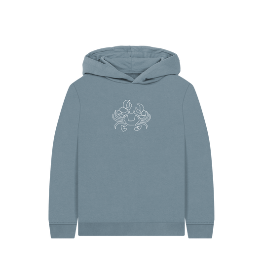 Stone Blue Kid's Crab Organic Cotton Pullover Hoodie (White)