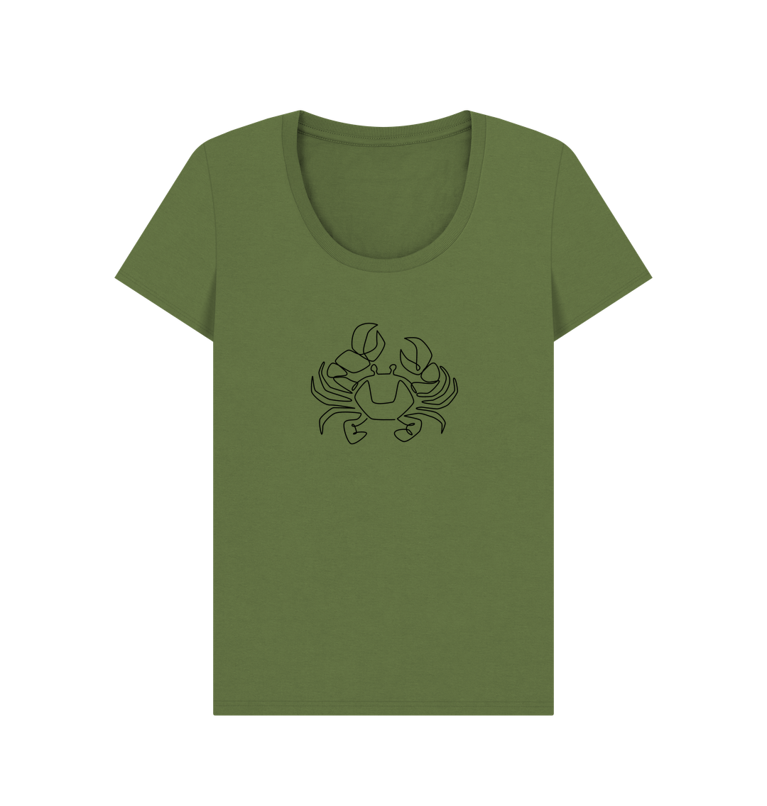 Khaki Women's Crab Organic Cotton Scoop Neck Tee (Black)