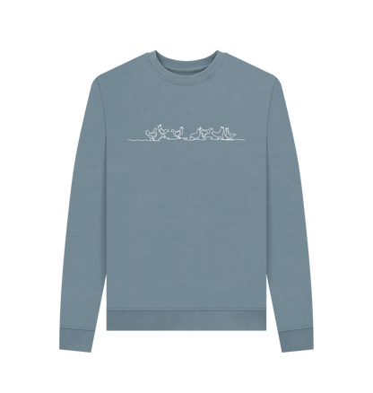 Stone Blue Women's Chickens Organic Cotton Crewneck Sweater (White)