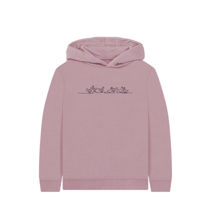 Mauve Kid's Chickens Organic Cotton Pullover Hoodie (Black)