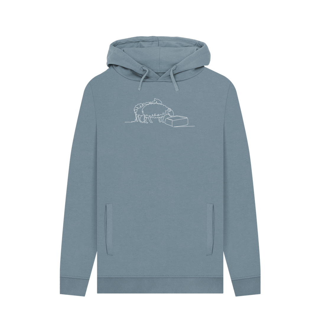 Stone Blue Men's Sheep Organic Cotton Pullover Hoodie (White)