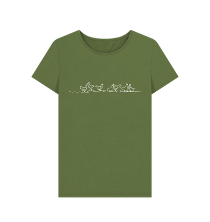 Khaki Women's Chickens Organic Cotton Crewneck T-Shirt (White)