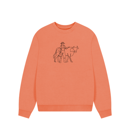 Apricot Women's Cow Organic Cotton Oversized Crewneck - Black Design