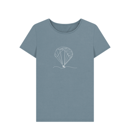 Stone Blue Women's Parachute Organic Cotton Crewneck Tee (White)