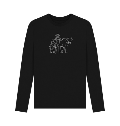 Black Men's Cow Organic Cotton Long Sleeve Tee (White)