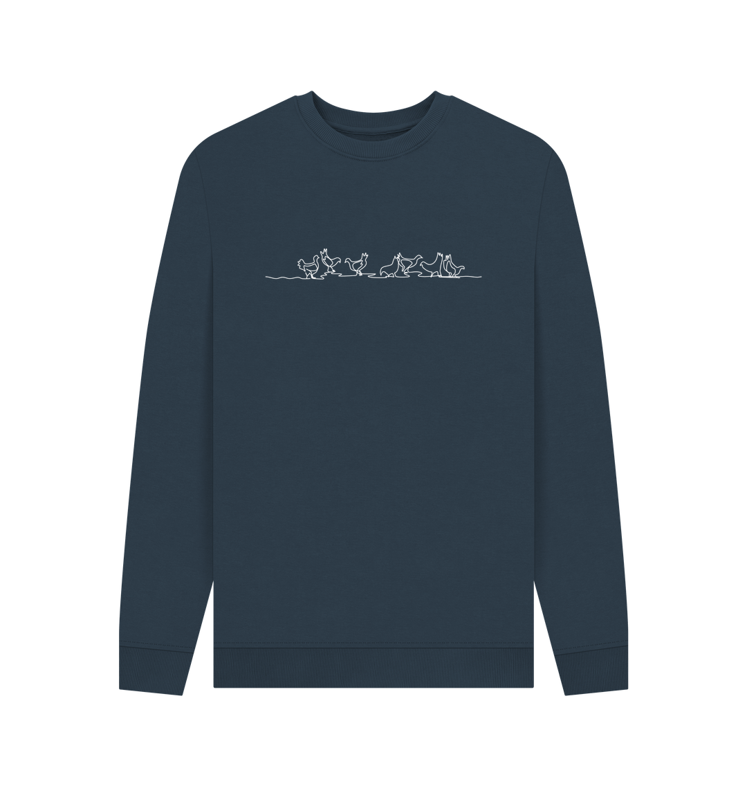 Navy Blue Men's Chickens Crewneck Sweatshirt - White