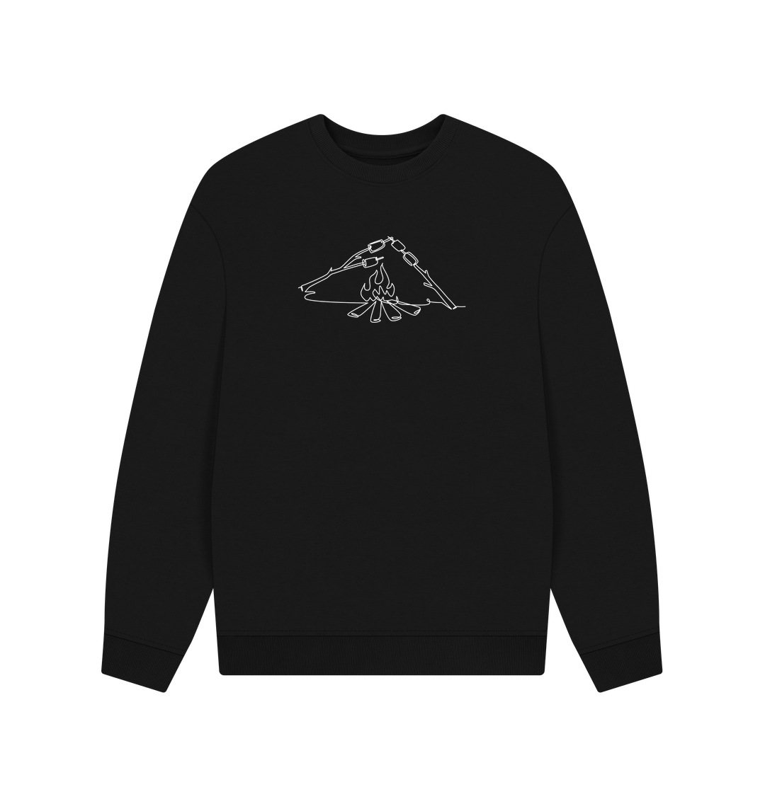 Black Men's S'mores Organic Cotton Oversized Crewneck - White Design