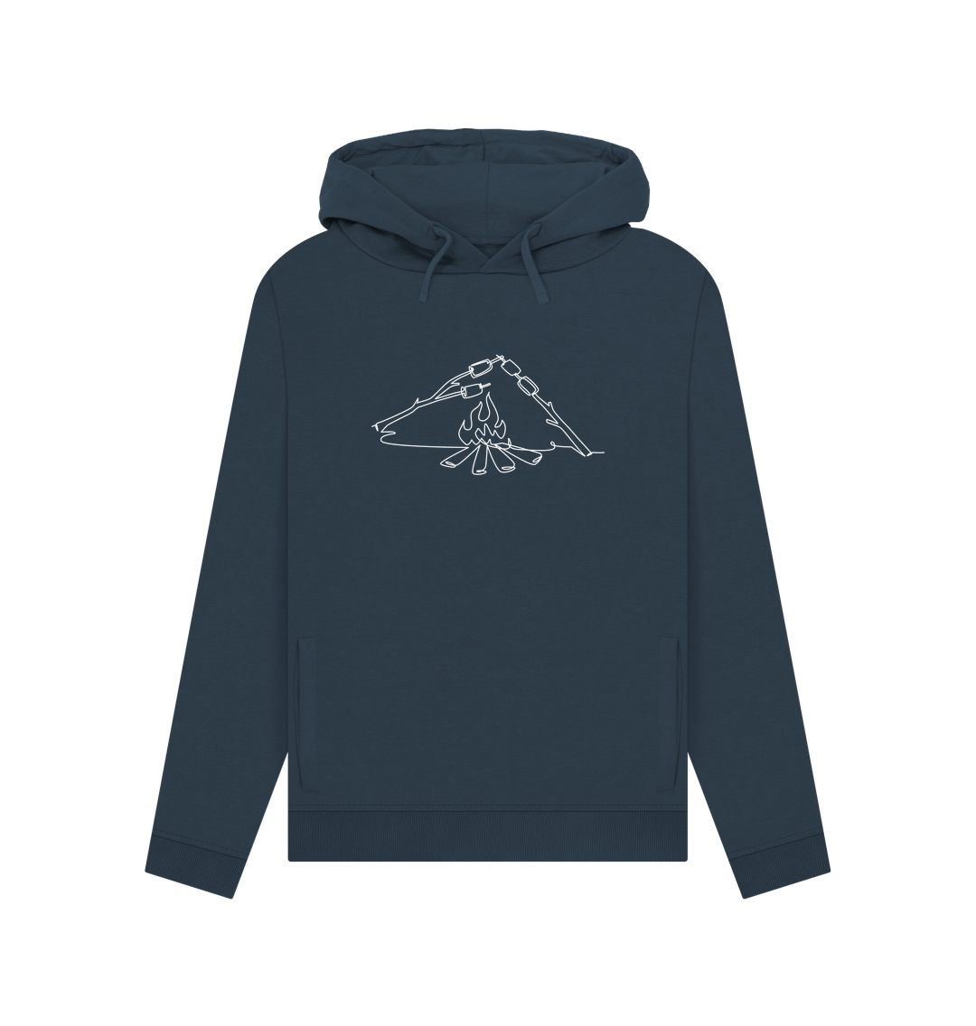 Navy Blue Women's S'mores Organic Cotton Pullover Hoodie (White)