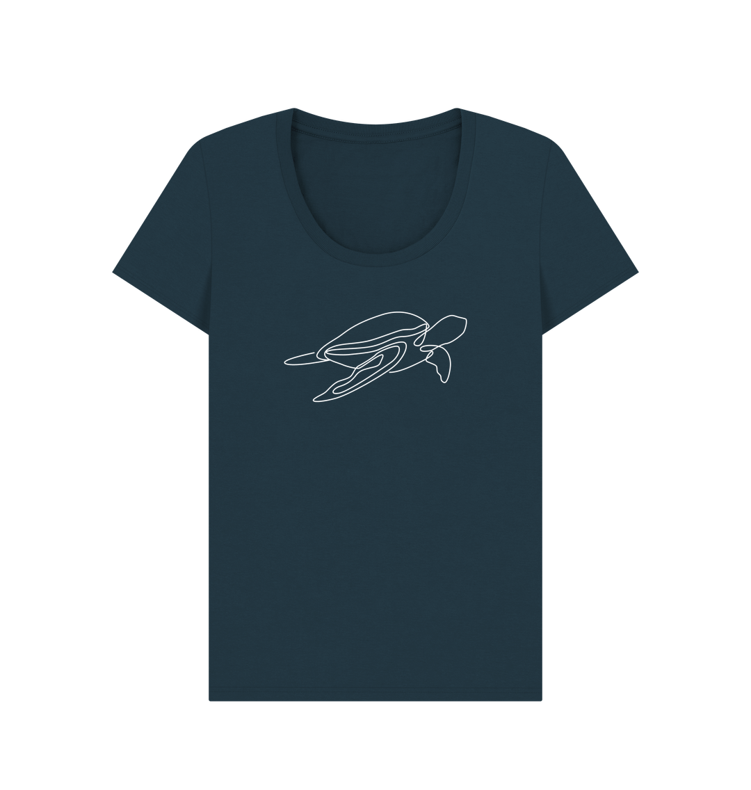 Denim Blue Women's Sea Turtle Organic Cotton Scoop Neck Tee (White)