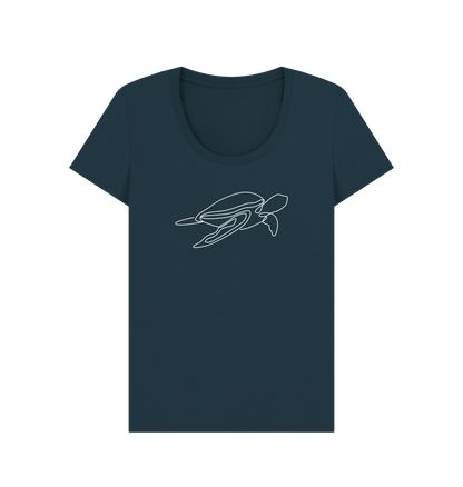 Denim Blue Women's Sea Turtle Organic Cotton Scoop Neck Tee (White)