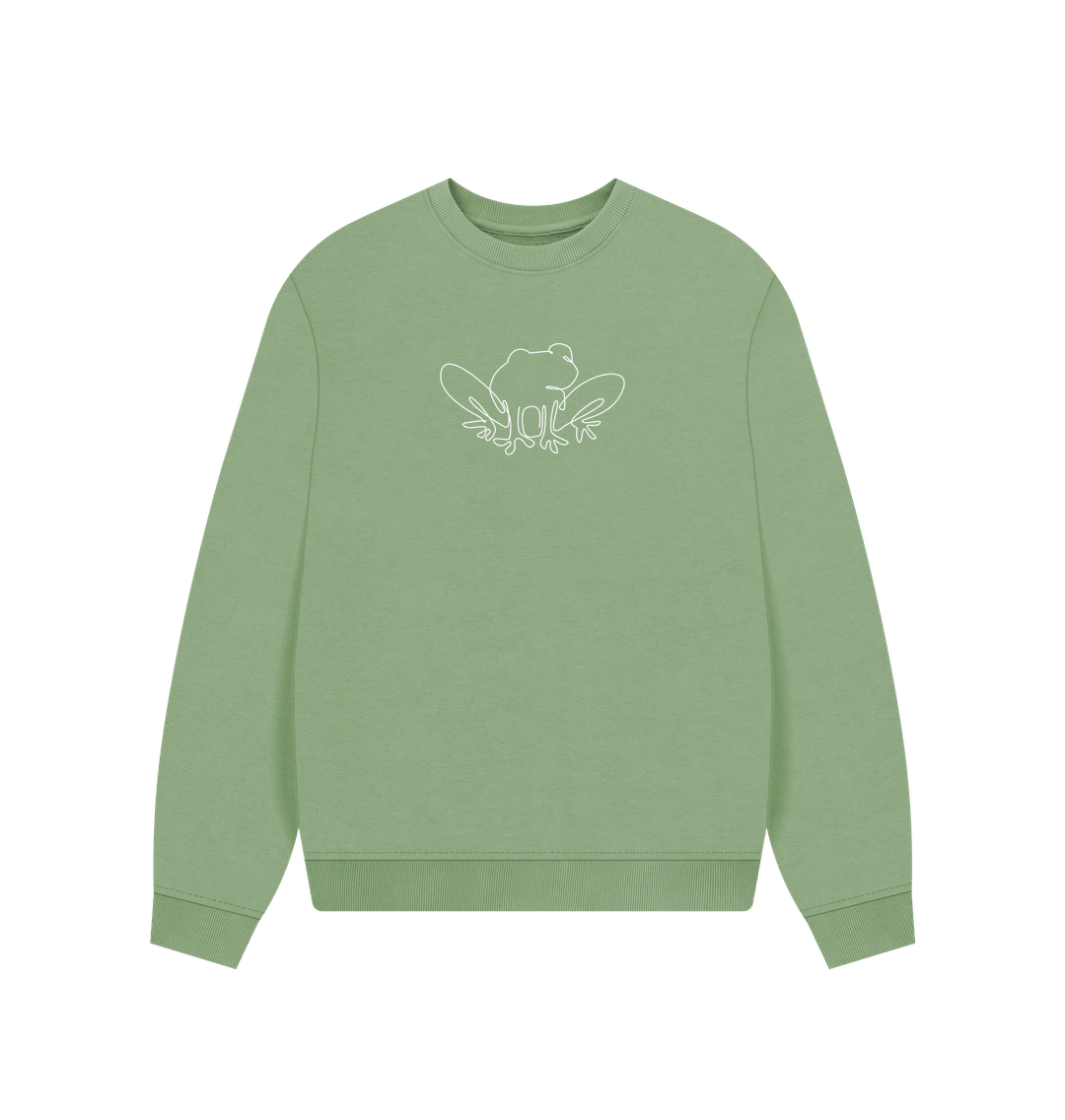 Sage Women's Frog Organic Cotton Oversized Crewneck (White)