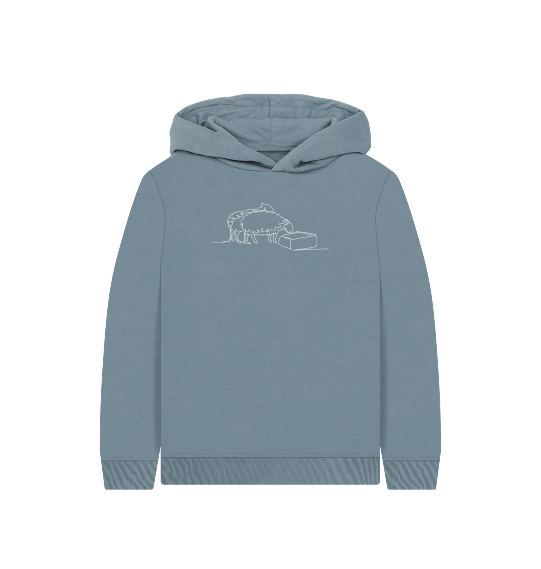 Stone Blue Kid's Sheep Organic Cotton Pullover Hoodie (White)