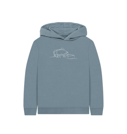 Stone Blue Kid's Sheep Organic Cotton Pullover Hoodie (White)