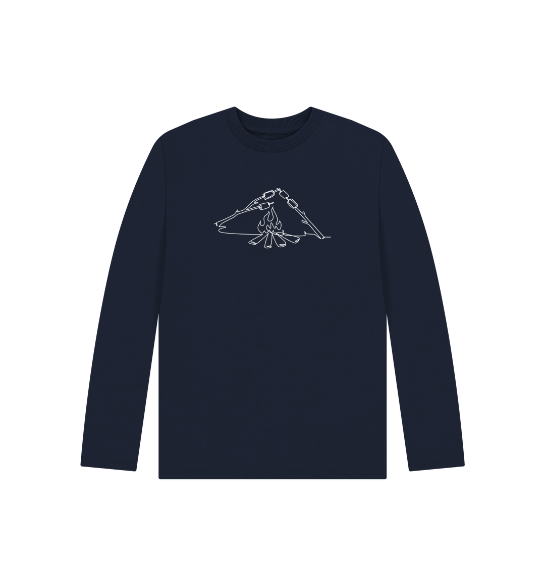 Navy Blue Kid's S'mores Organic Cotton Long Sleeve Tee (White)