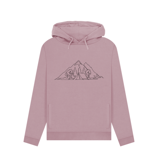 Mauve Women's Camping Organic Cotton Pullover Hoodie (Black)