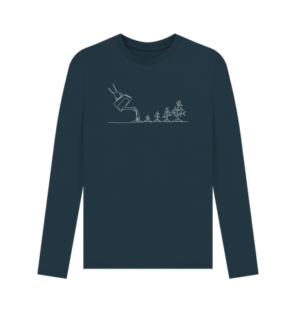 Denim Blue Men's Gardening Organic Cotton Long Sleeve Tee (White)