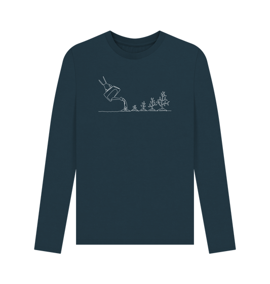 Denim Blue Men's Gardening Organic Cotton Long Sleeve Tee (White)