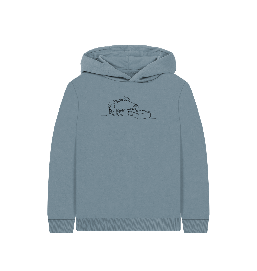 Stone Blue Kid's Sheep Organic Cotton Pullover Hoodie (Black)