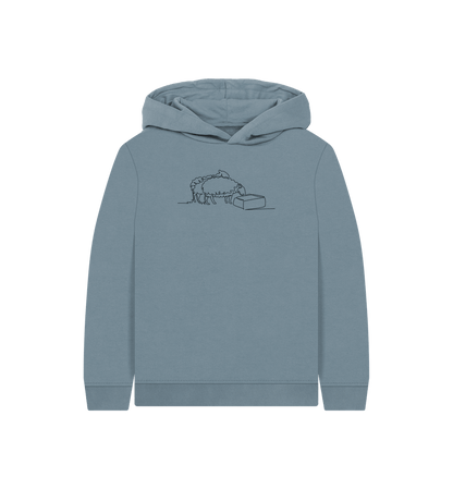 Stone Blue Kid's Sheep Organic Cotton Pullover Hoodie (Black)