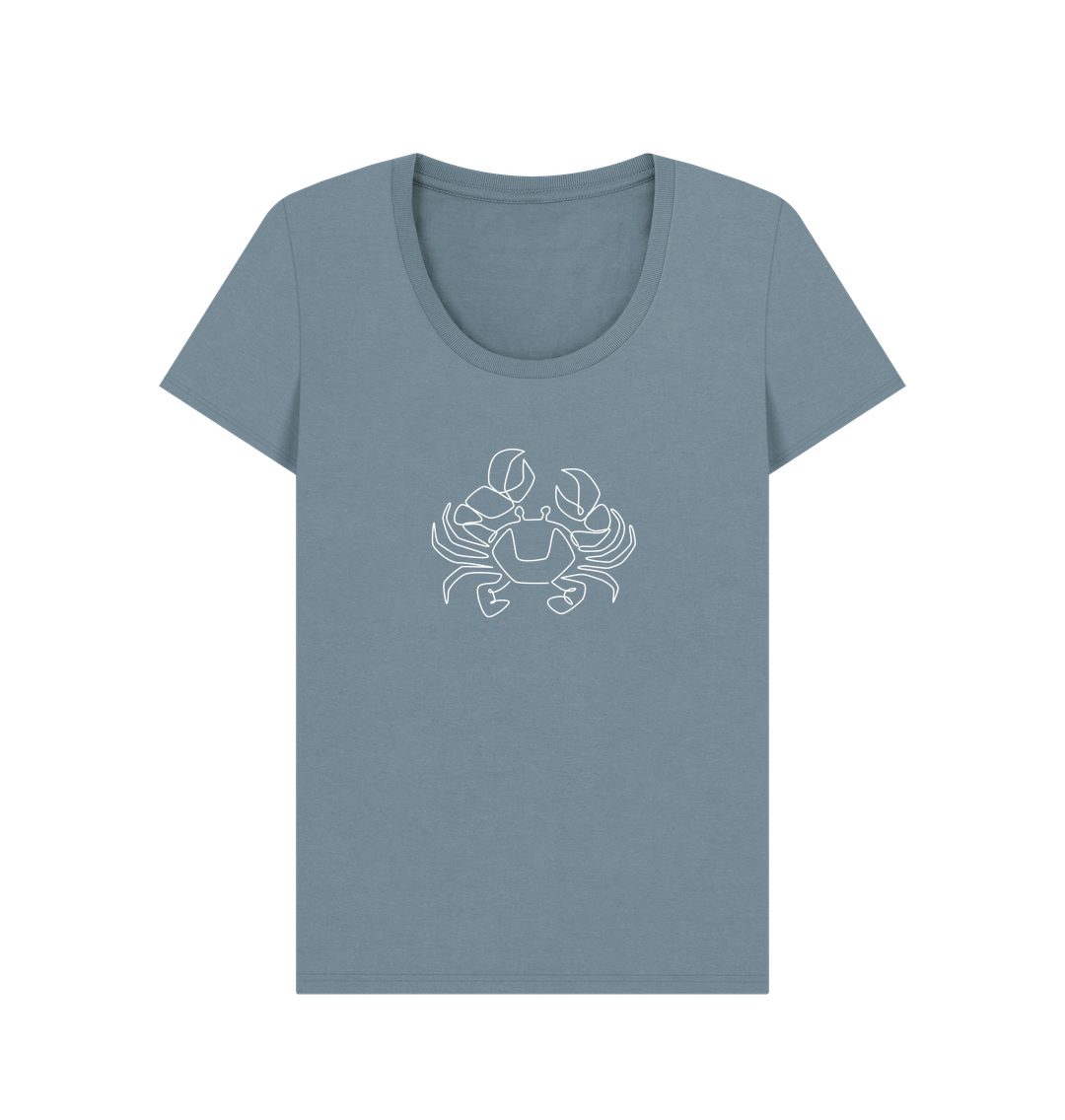 Stone Blue Women's Crab Scoop Neck T-Shirt - White