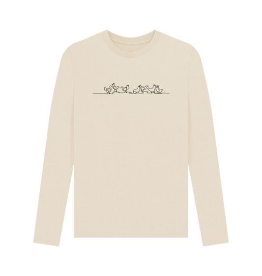 Oat Men's Chickens Organic Cotton Long Sleeve Tee - Black Design