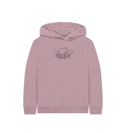 Mauve Kid's Frog Organic Cotton Pullover Hoodie (Black)