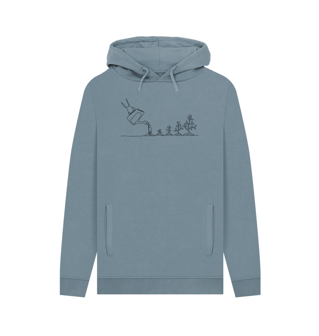 Stone Blue Men's Gardening Organic Cotton Pullover Hoodie (Black)