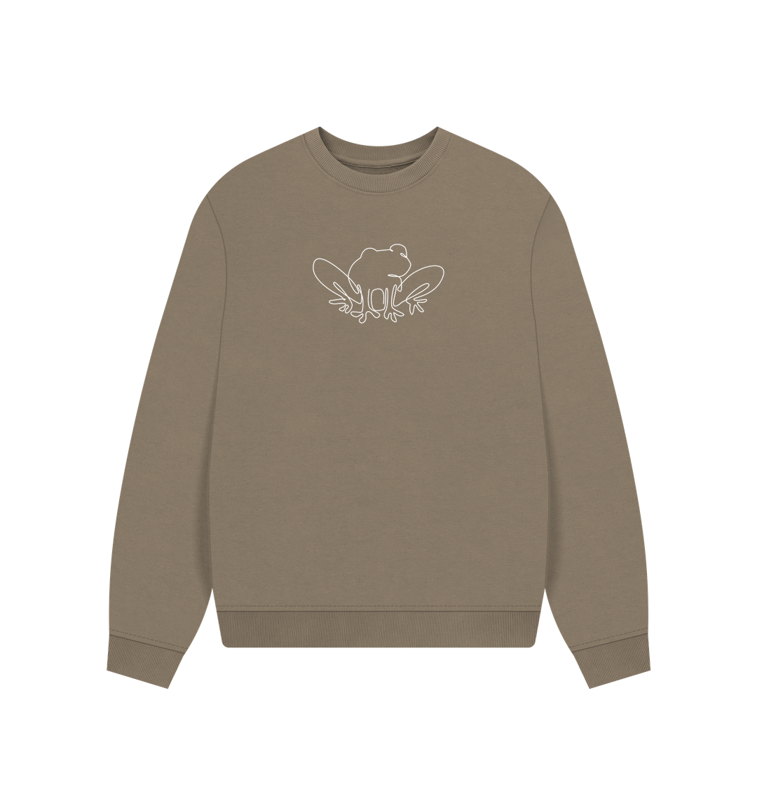 Willow Women's Frog Organic Cotton Oversized Crewneck - White Design