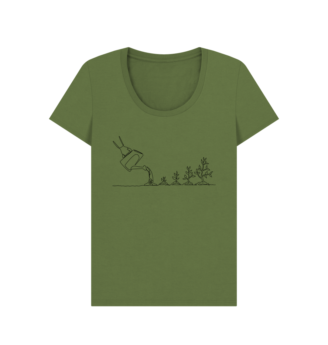 Khaki Women's Gardening Organic Cotton Scoop Neck Tee (Black)