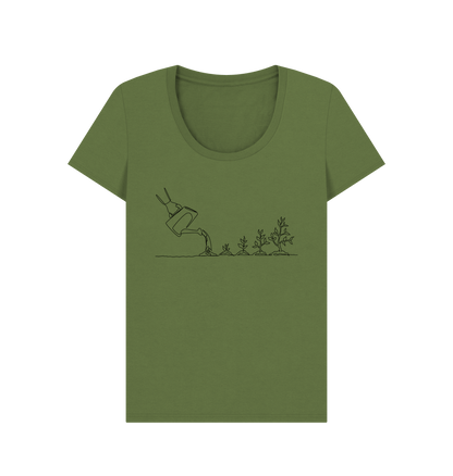 Khaki Women's Gardening Organic Cotton Scoop Neck Tee (Black)