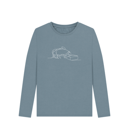 Stone Blue Women's Sheep Organic Cotton Long Sleeve T-Shirt (White)