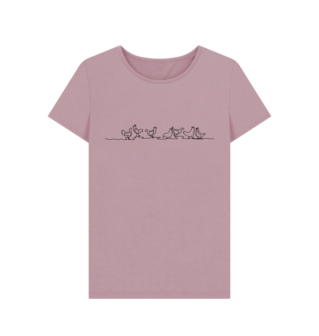 Mauve Women's Chickens Organic Cotton Crewneck Tee (Black)