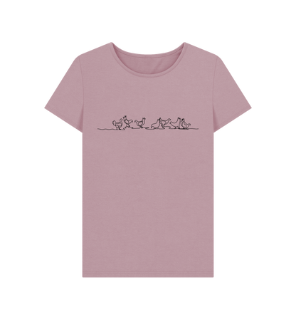 Mauve Women's Chickens Organic Cotton Crewneck Tee (Black)