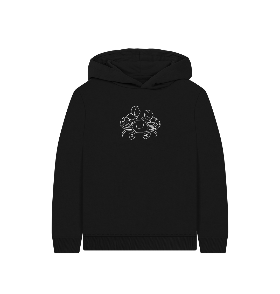 Black Kid's Crab Organic Cotton Pullover Hoodie (White)