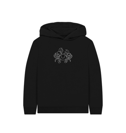 Black Kid's Crab Organic Cotton Pullover Hoodie (White)