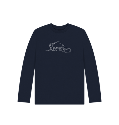 Navy Blue Kid's Sheep Organic Cotton Long Sleeve Tee (White)