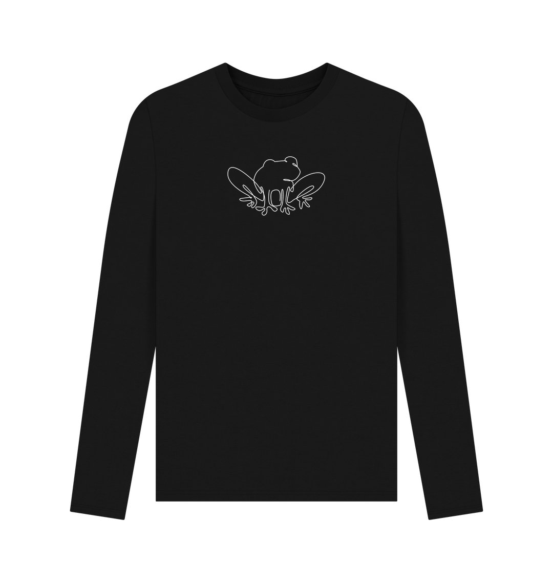 Black Men's Frog Organic Cotton Long Sleeve Tee - White Design