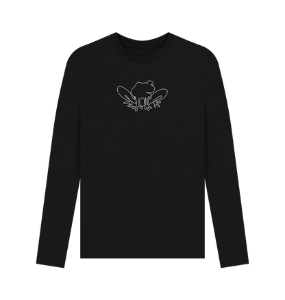 Black Men's Frog Organic Cotton Long Sleeve Tee - White Design