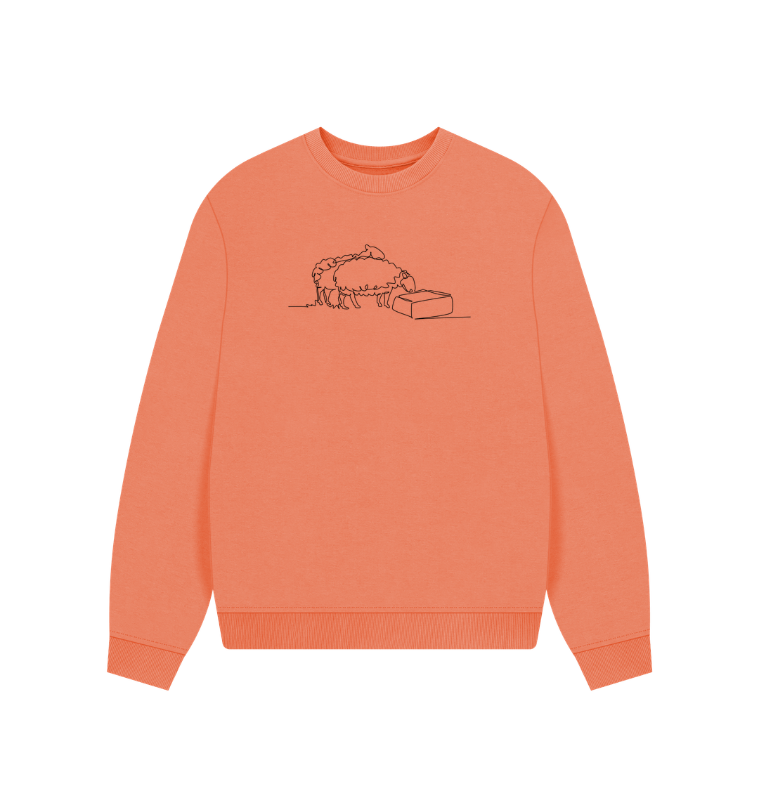 Apricot Women's Sheep Organic Cotton Oversized Crewneck (Black)