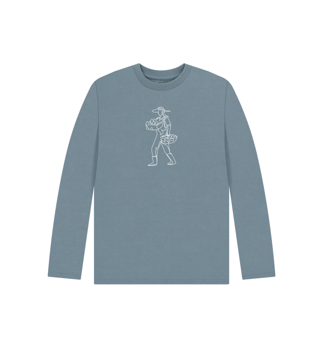 Stone Blue Kid's Harvest Organic Cotton Long Sleeve Tee (White)